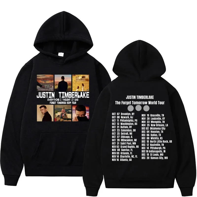 2024 Justin Timberlake Forget Tomorrow World Tour Hoodies Men Harajuku Gothic Street Sweatshirt Male Casual Oversized Hoodie Y2k