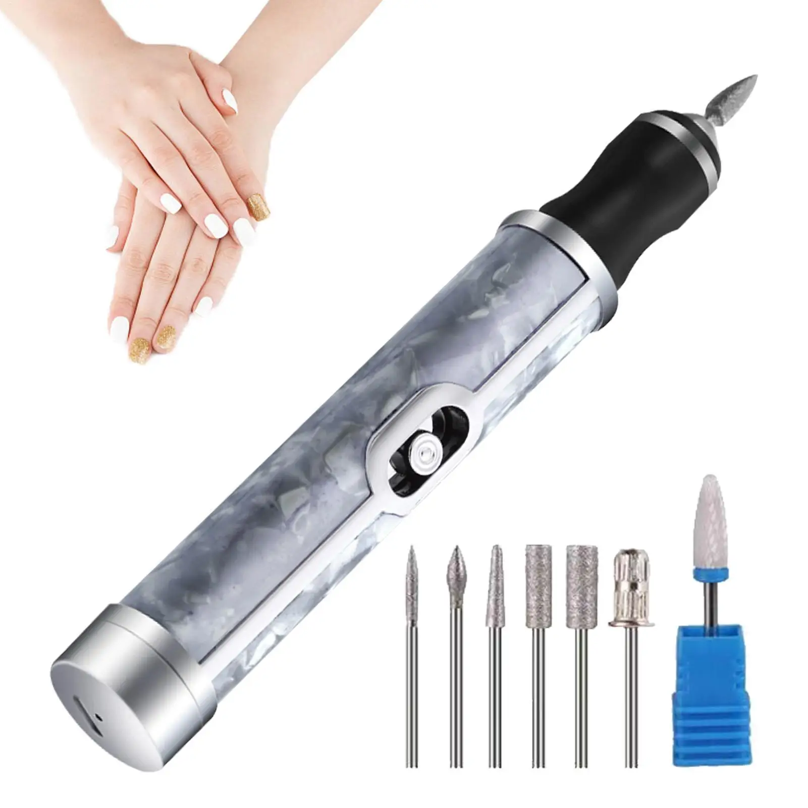 Electric Nail Drill Machine Portable Manicure Pedicure File Tool Professional Rechargeable Acrylic Gel Cuticle Polisher Device