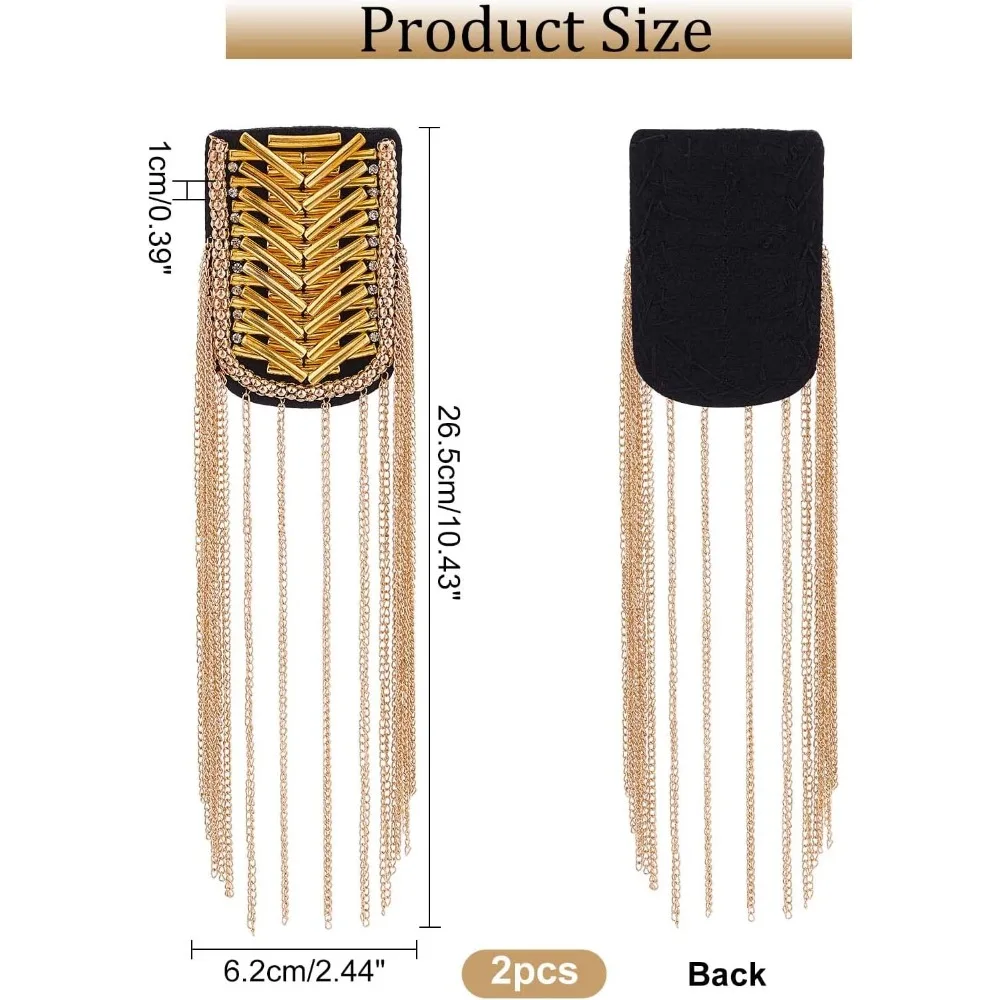 2 Pieces Fashionable Tassel Epaulettes Golden Shoulder Badge Plastic Epaulet Shoulder Decoration with Iron Chains for Jackets