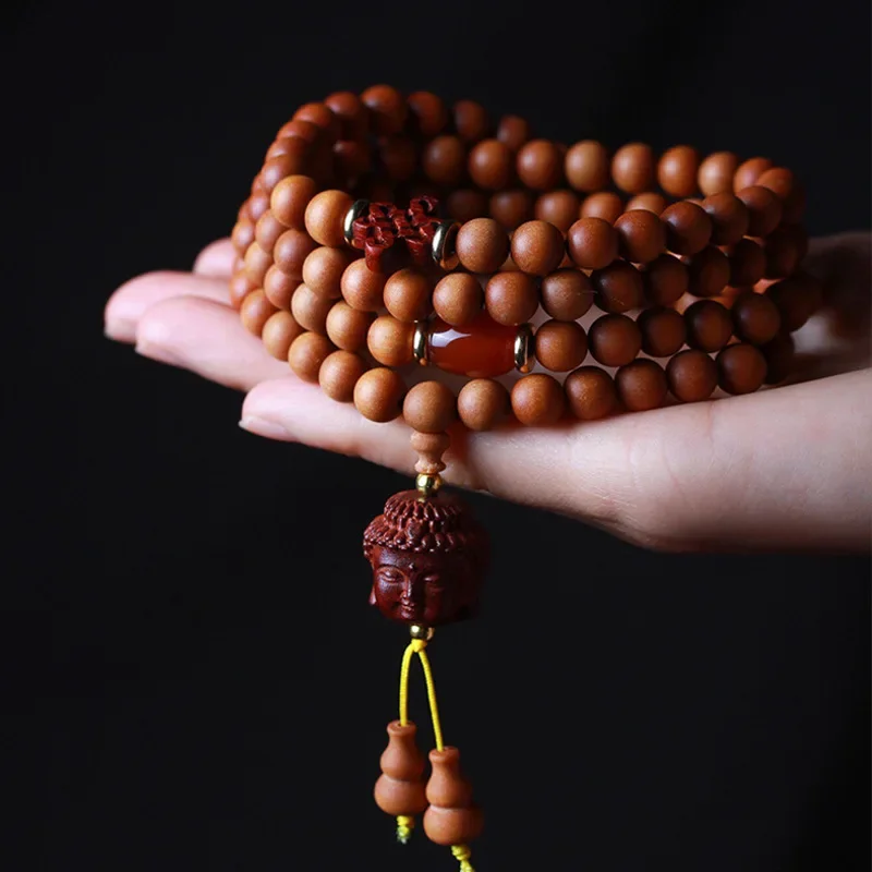 Sandalwood DIY bracelet handstring rosary 0.8×108 Buddhist beads men women wooden accessories handicraft hanging manufacturers