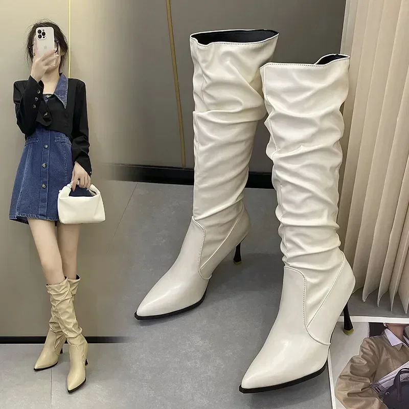 

Fashion 2023 Women Knee-High Long Boots Shoes Pointed Toe Modern Ladies Boots Autumn Pumps Western Female Shoes For Heels