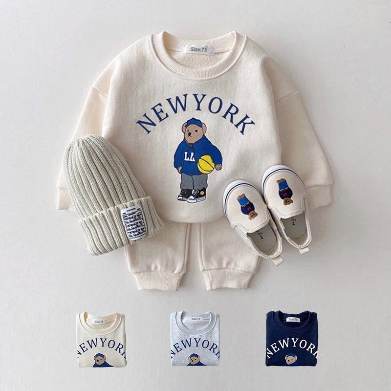 2pcs Clothes Boy New Suit Autumn Baby Clothing Sets Winter Children Bear Pullover Sweatshirts + Simple Solid Sports Pants Cotton