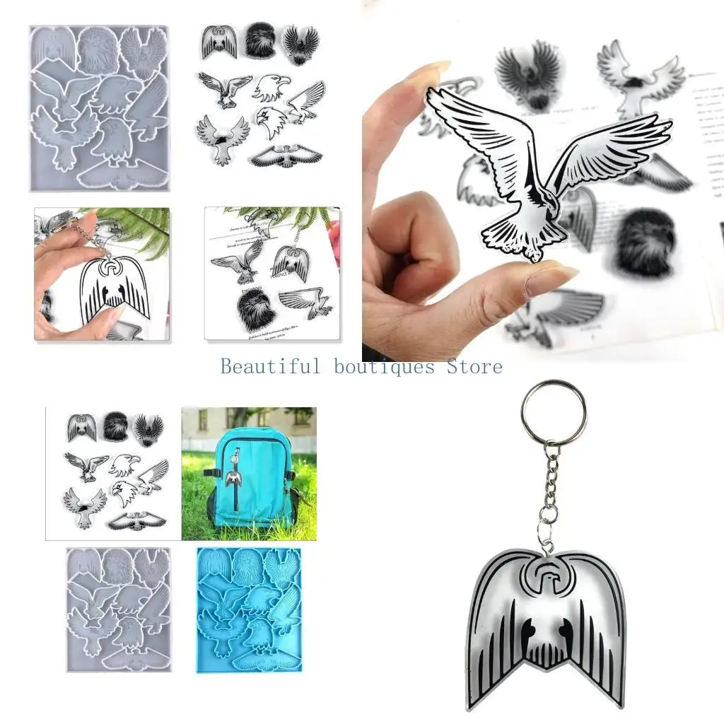 U4LF Silicone Keychain Moulds Pendant Molds Eagle Shaped Hand-Making Jewelry Tools Keychain Decorations for Pendant Keychains