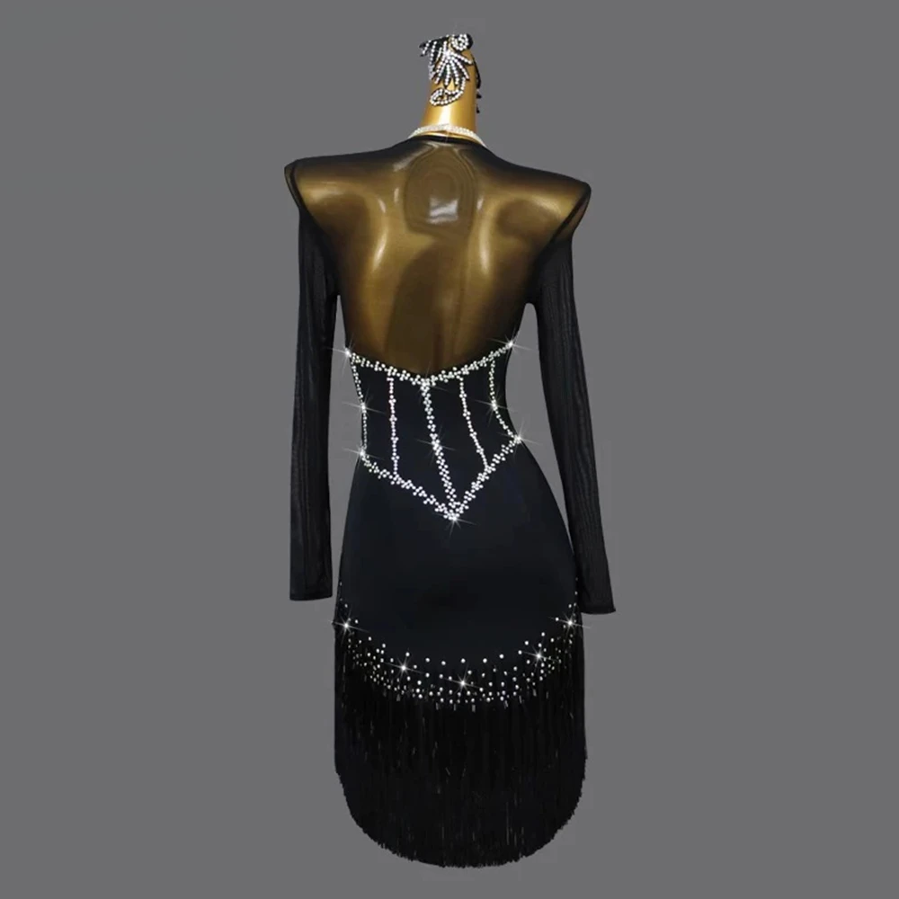 2025 novo vestido de dança latina traje de palco midi festa conjunto feminino prática vestido festa sexy menina samba vestido dança dançarina