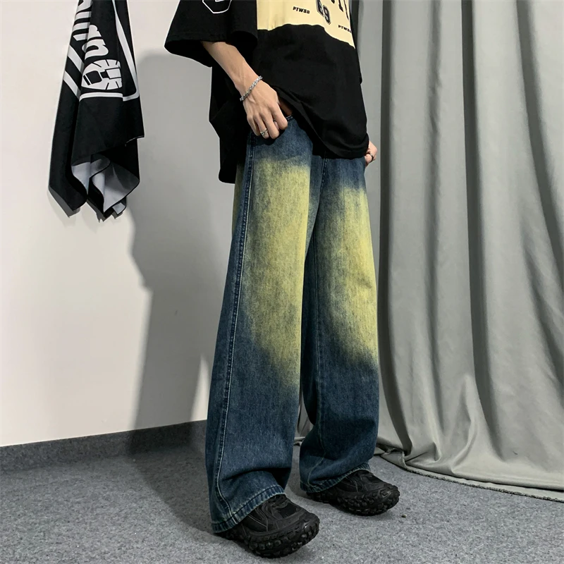 جينز فضفاض للرجال صيفي على الطراز القوطي هاراجوكو أساسي يومي عالي الشارع بسيط كامل الطول بنطلون دينم ملابس للمراهقين الهيب هوب مريح BF
