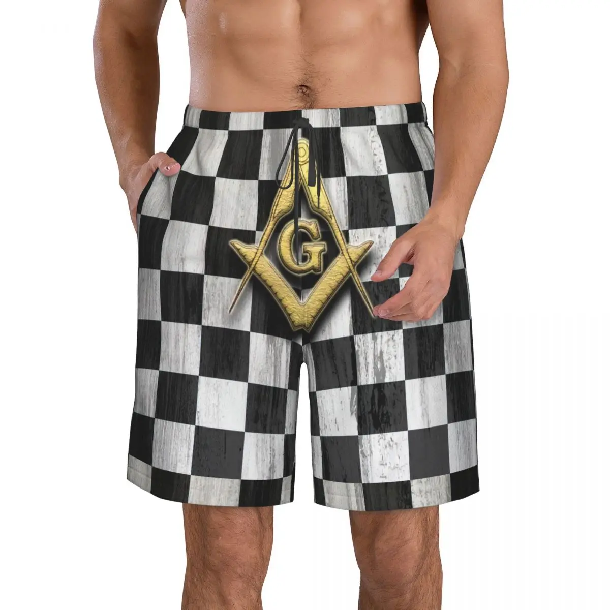 

Мужские пляжные шорты в клетку Freemason, Быстросохнущий купальник для фитнеса, забавные уличные 3d-шорты