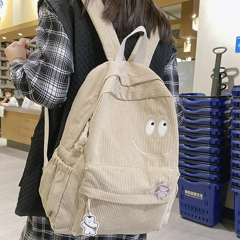 Female Kawaii Corduroy Laptop College Backpack Trendy Girl Green Cool Cute Bag Fashion Women School Bag Lady Travel Backpack