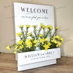 Flower Box Welcome Sign Decal Wedding Flower Box Welcome Sign We Are So Glad You Are Here Sign Personalized Name Vinyl Stickers