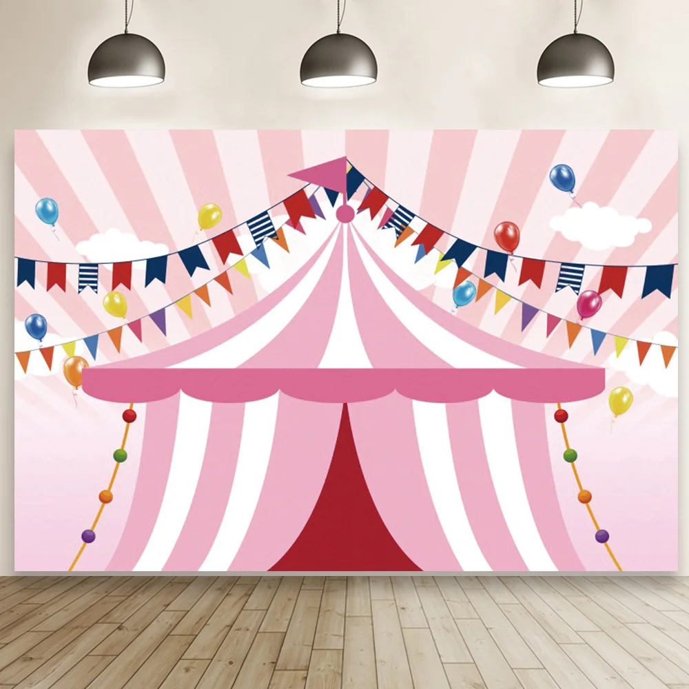 Pink Circus Tent Super Show Decor Backdrop Girls Birthday Party Baby Shower Studio Photo Background Supplier Prop Banner