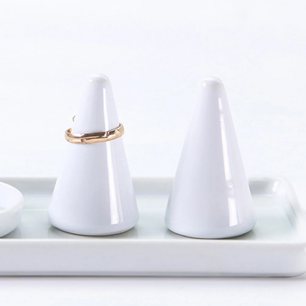 

2Pcs Cone Ring Holder White Ceramic Durable Ring Storage Organizer Shelf for Jewelry Display Ceramic Jewelry Storage Holder