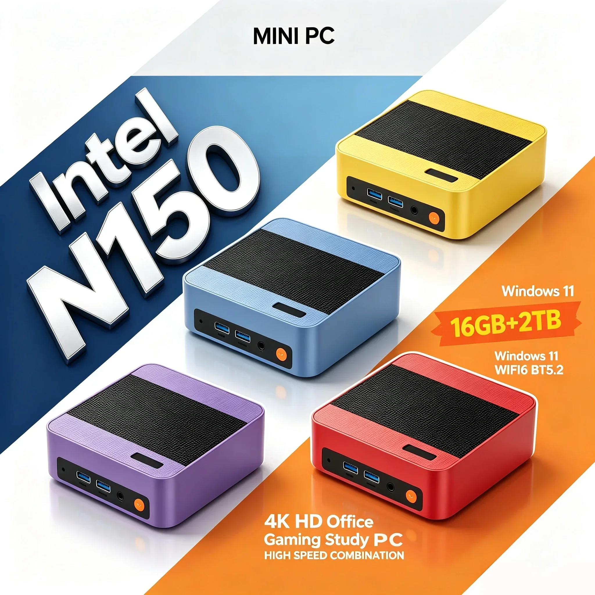 New Intel N150 Small Form Mini PC Windows 11 16GB Memory 1TB/2TB SSD WiFi6 BT5.2 Office Mini Computer Host for Home & Work