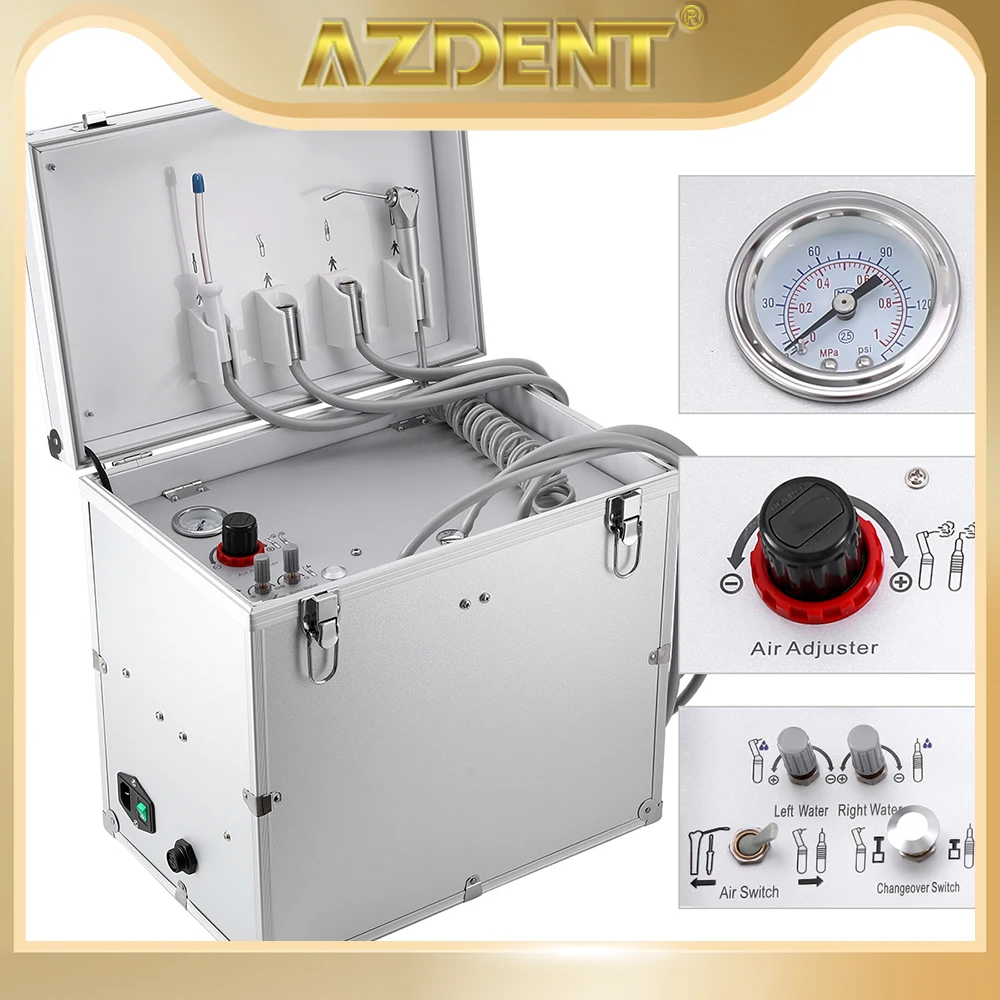 

AZDENT Portable Dental Unit with Air Compressor Dental Surgery Turbine Units 3 Way-Springe Dentistry Equipment Lab Necessary