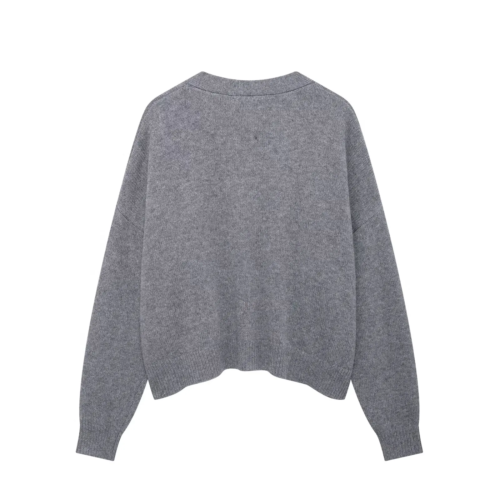 Tangada 2024 Women Elegant Gray Cardigan Sweaters Buttons Long Sleeve Female Crop Jumper 3H0821