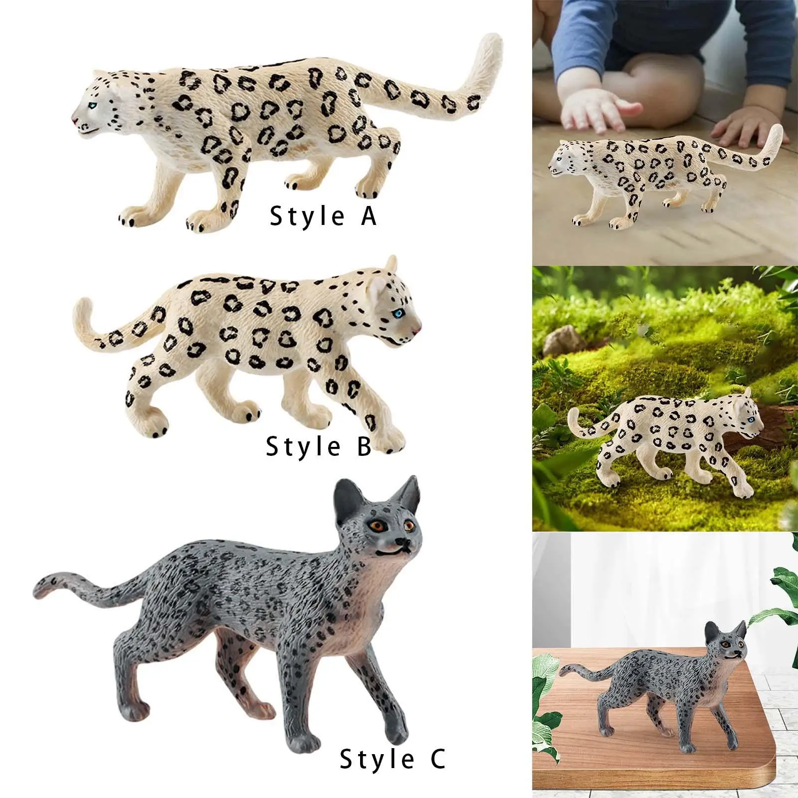 Leopard Figurine Snow Leopard Playset Model Wildlife Animal Statue Leopard Animal Figures for Xmas Present