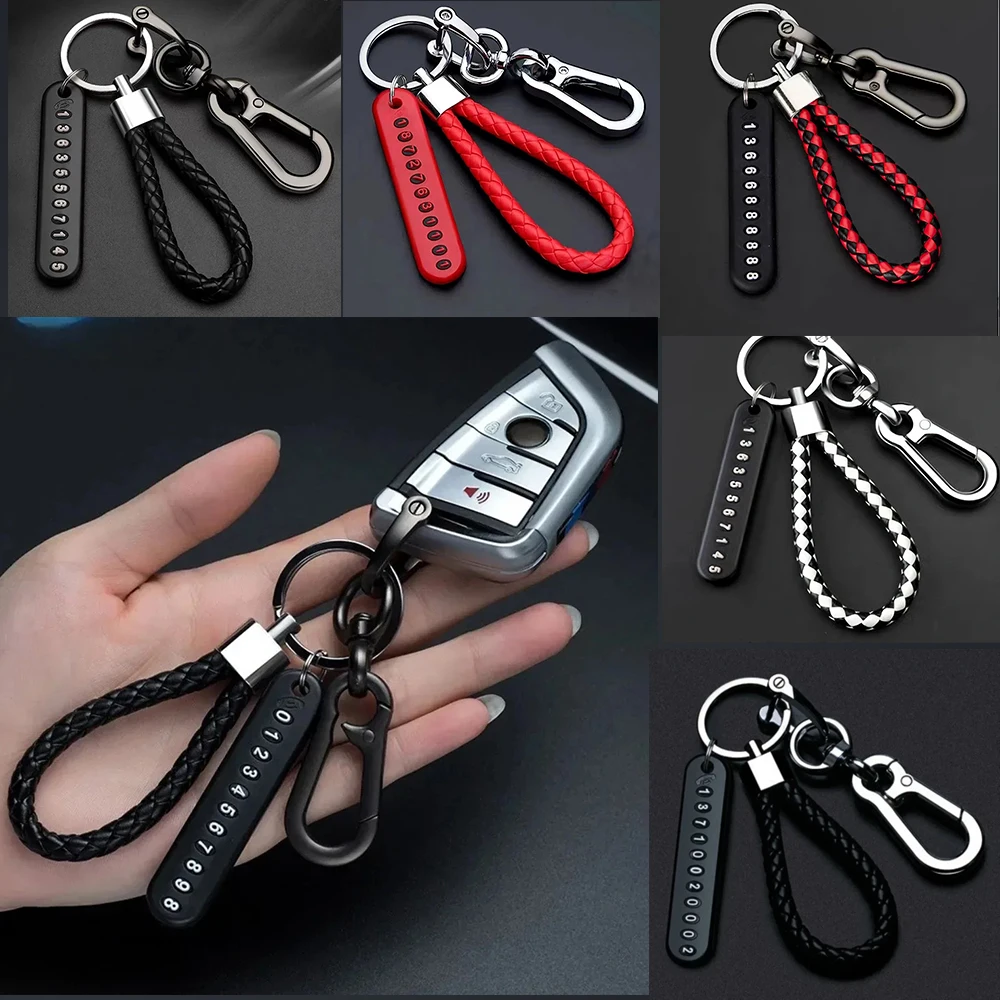 

Simple Woven Rope Leather Keychain Trendy DIY Mobile Phone Number Plate Pendant Keyring Anti-lost Car Moto Key Chain Ring Gift