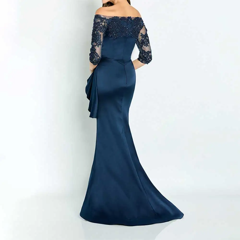 Chic Evening Dress Heart Neckline Half Sleevewith Applique Ruffles Elegant Mermaid Prom Dress Open Back Cocktail Party Dress