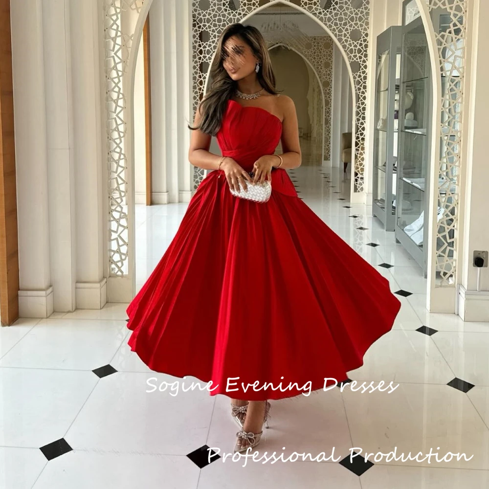 Strapless Red Party Dresses For Teens Pleated Crepe Homecoming Dress 2025 Sleeveless فساتين سهرة A-Line Evening Dress Formal