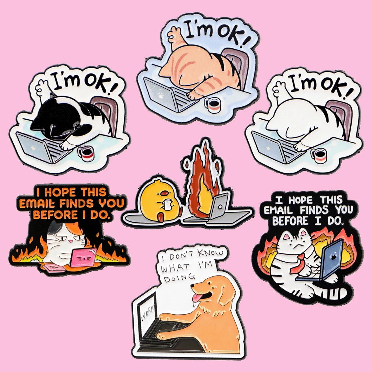 Микс 3/5 шт./компл., эмалированная булавка «Я ОК», работающая на огненном коте, броши для лацкана, значок на рюкзак, аксессуары, модные ювелирные изделия, подарки