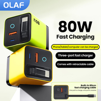 80W USB Type C Charger with Retractable Cable USB C Fast charger Phone Adapter For iPhone 16 Xiaomi Samsung Type C Wall Charger
