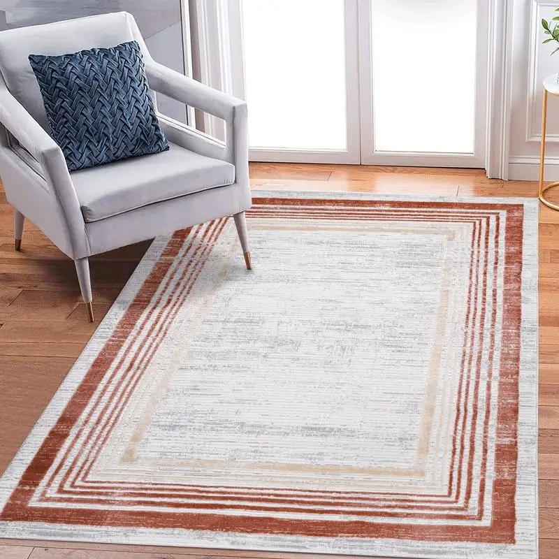 

6X9 Brown Ivory Bordered Area Rug - Stylish Home Decor for Living Room or Bedroom, Soft and Durable Floor Covering