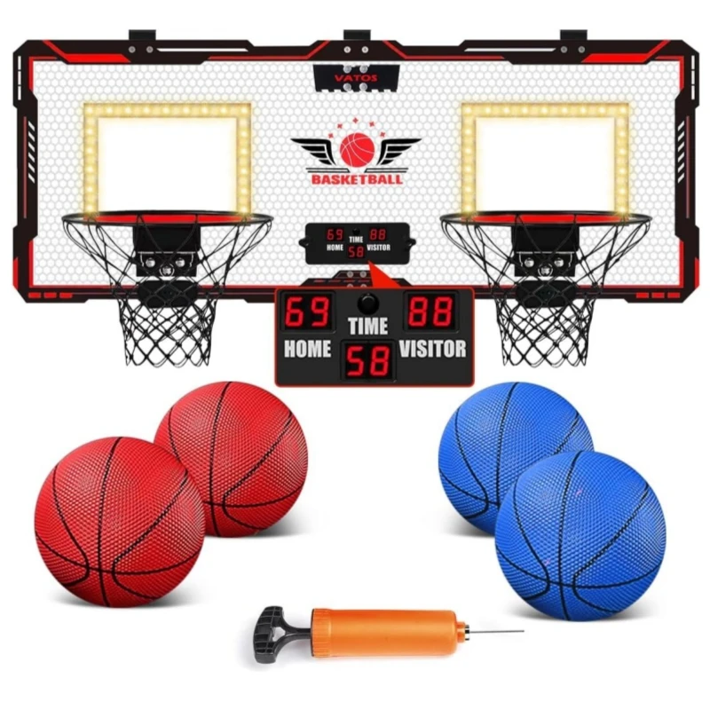 VATOS 2x Basketball Hoop Indoor Outdoor Electric Basketball Mini Scoreboard 4x Balls Toy Gift for Kids Boys Girls Sports Game