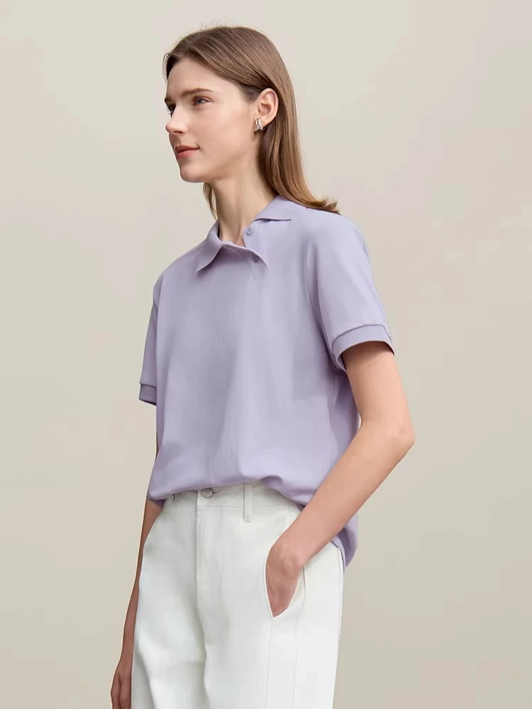 

Женская футболка-поло Amii 2026: летняя, с асимметричной планкой, коротким рукавом, отложным воротником, повседневная, для многослойных образов, модель 12622015