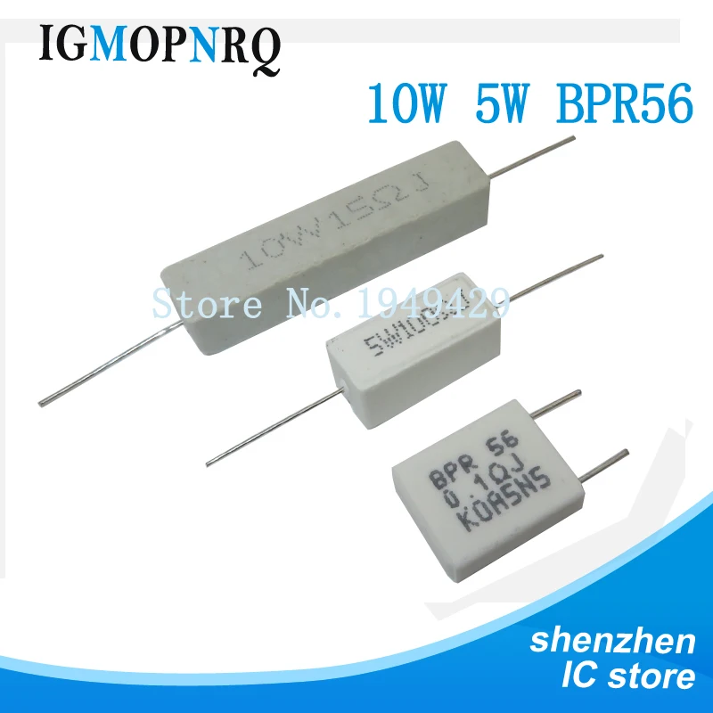 10pcs 5W 10W BPR56 cement resistance 0.1R ~ 10k ohm 0.33R 1R 10R 100R 0.22, 0.33 1 10 100 1K 10K ohm cement resistance igmopnrq