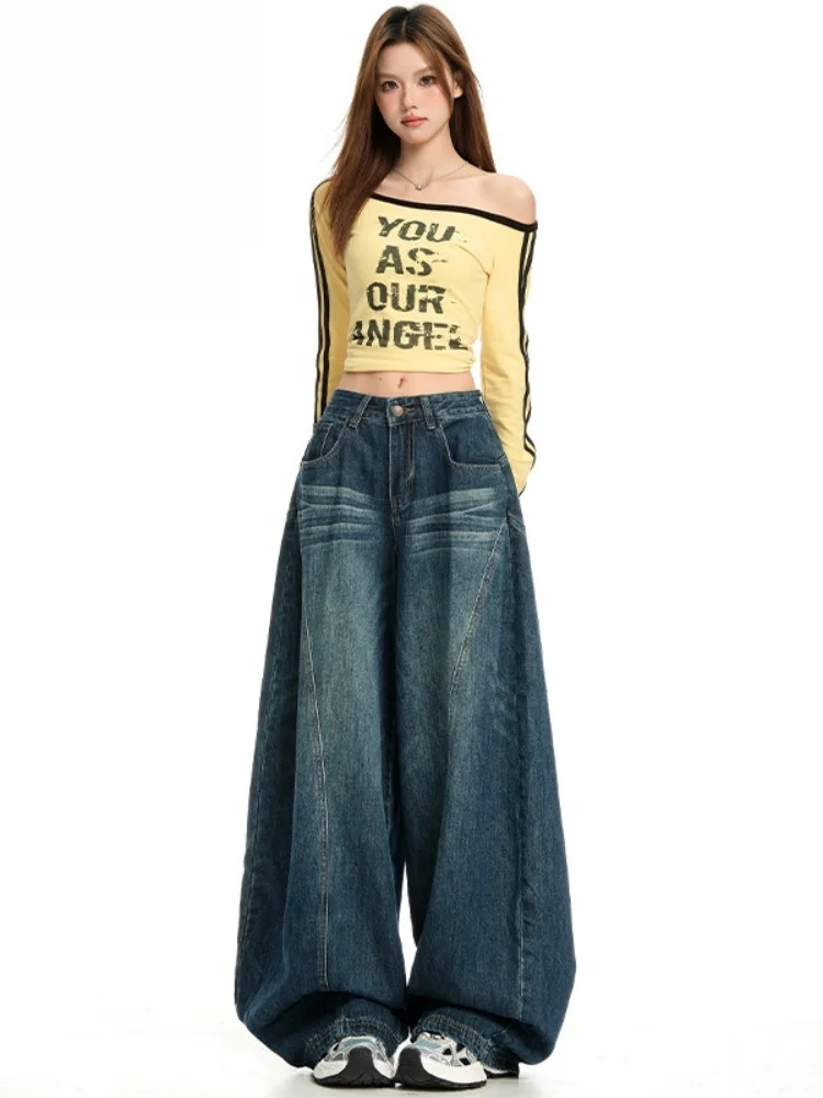 

Американские широкие джинсы с высокой талией, женские свободные удобные брюки Bootcut для грушевого тела, осень-зима, большие размеры