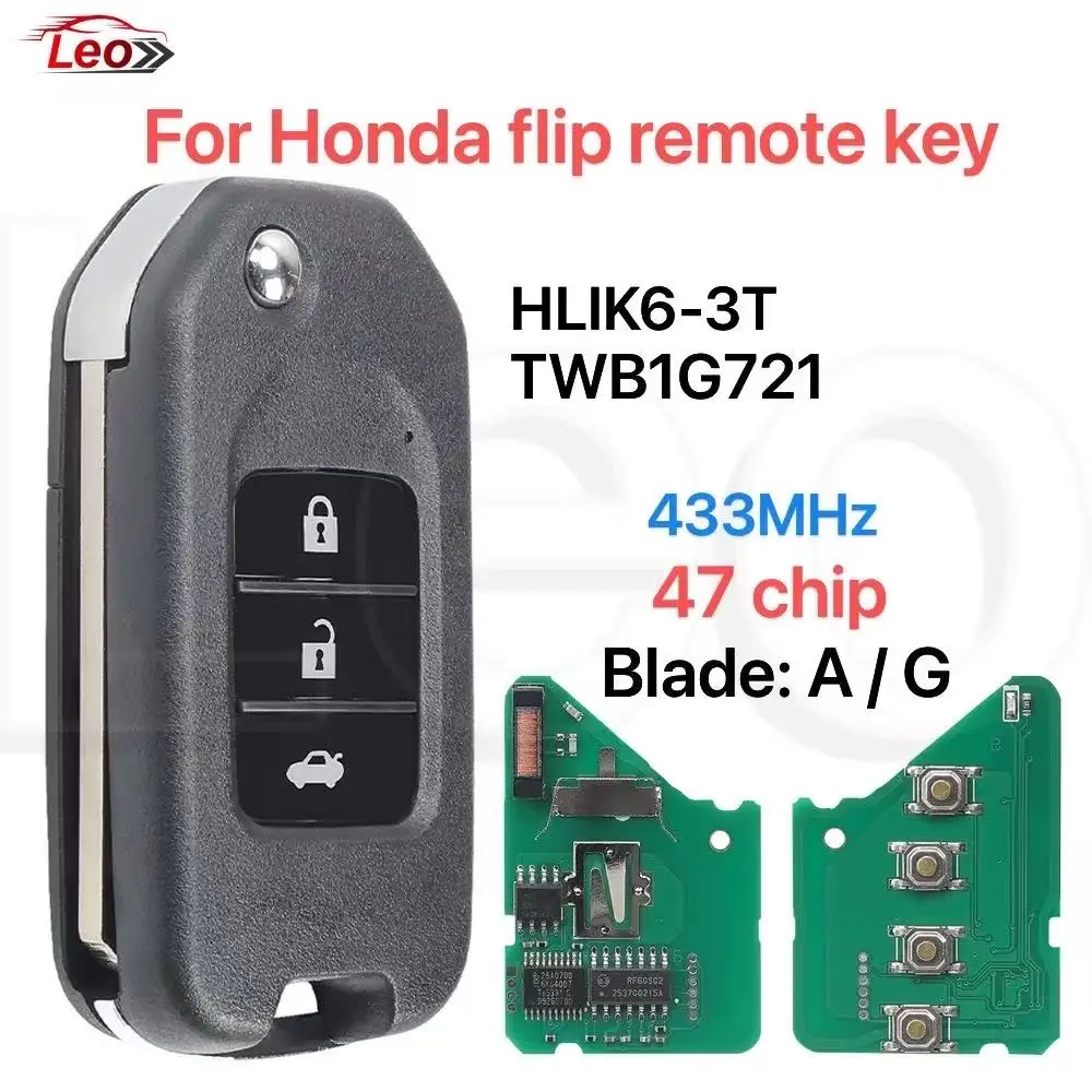 

Автомобильный выкидной ключ-пульт Leo TWB1G721 A AFM HLIK6-3T G 433 МГц с 47 чипами и 3 кнопками для Honda Accord, Civic, City, CRV, Vezel, HR-V, FRV, Jazz, XR-V