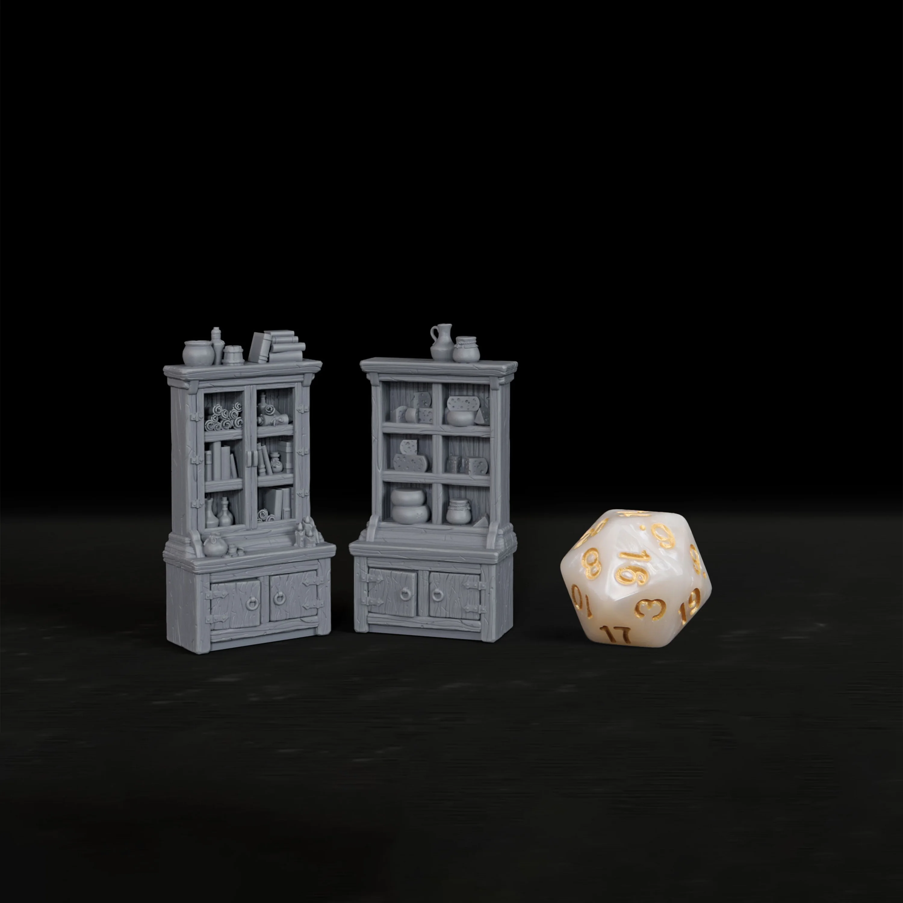 2Pcs RPG Miniature Furniture Set - Bookshelf & Pantry Cabinet for Tabletop Role-Playing Game Terrain, Great Gift