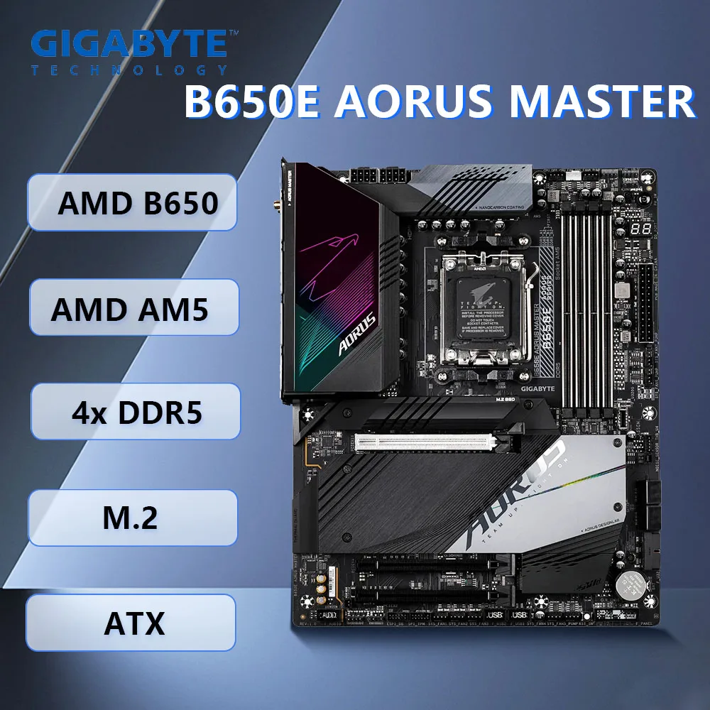

Gigabyte B650E AORUS MASTER Motherboard AMD AM5 B650 DDR5 192 GB Wi-Fi 6E M.2 ATX Ryzen 9 7900 9600 7400F 8700F cpu