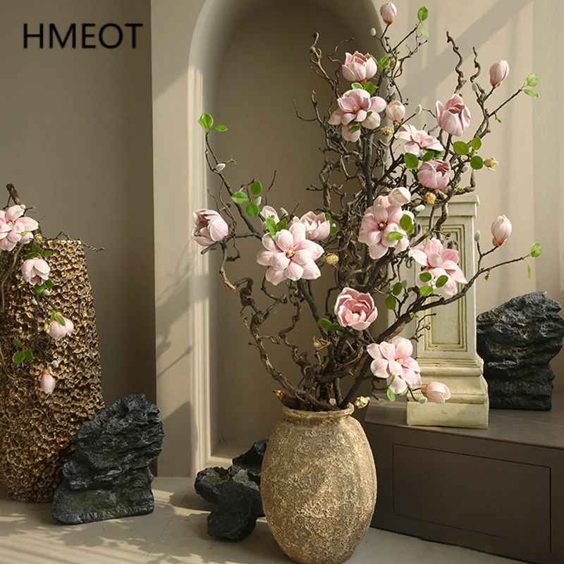 Pu Magnolia Artificial Flower Branch Wedding Floral Arrangement Accessories Home Room Table Decoration Garden Layout Photo Prop