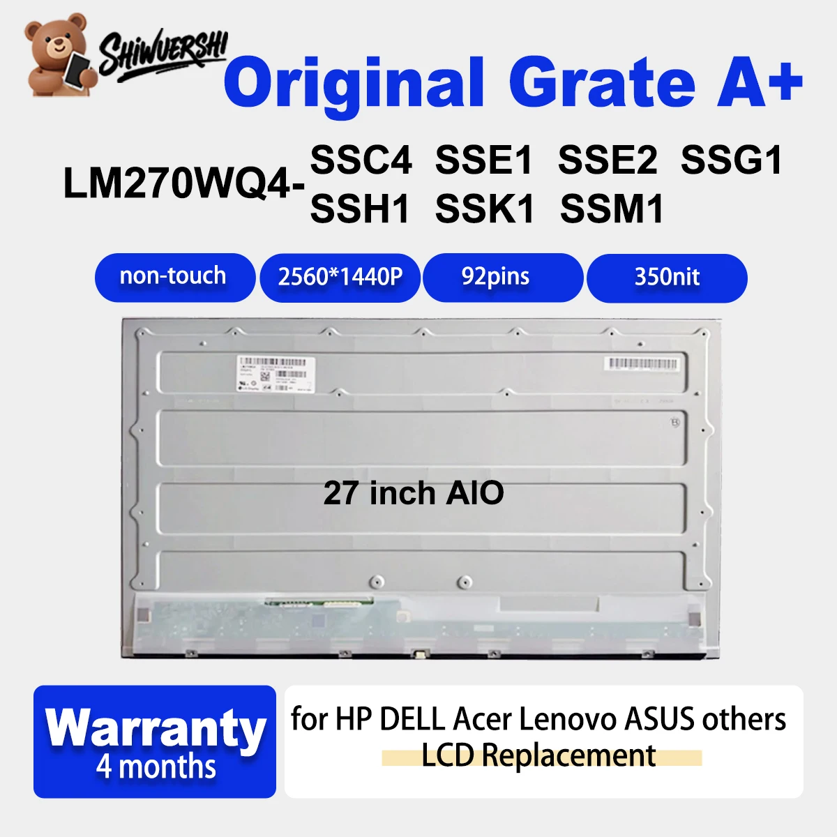 

27" Original New Lcd Display LM270WQ4 SSC4 SSE1 SSE2 SSG1 SSH1 SSK1 SSM1 2560*1440P QHD for Lenovo for HP for Computer Monitors