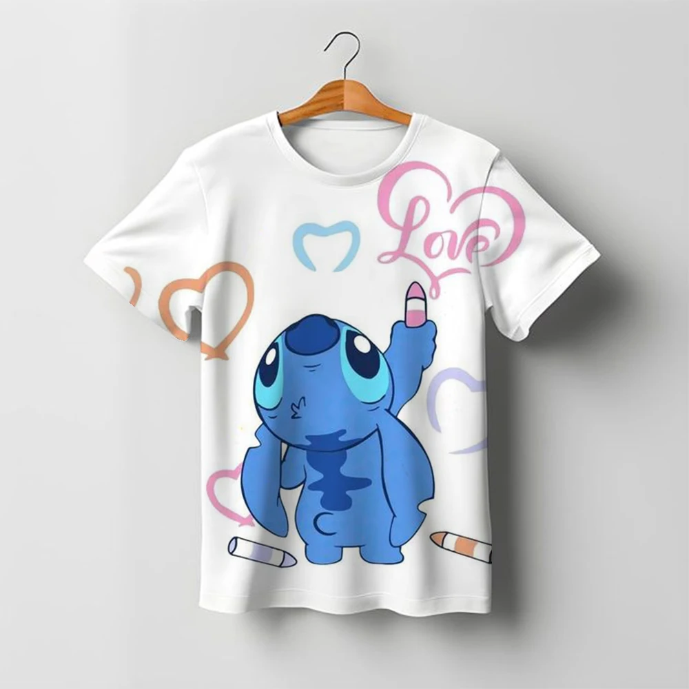 

3-14Y Children's Disney Stitch T Shirts Summer Girls Lovely Short Sleeve Daily Casual Tops Boys T-shirt Homewear Graphic Tees