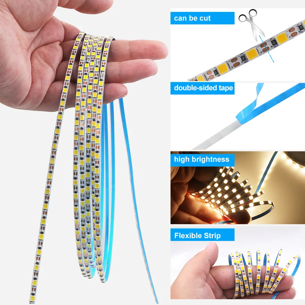 3 мм 5 мм PCB Светодиодная лента 5 В 2835 1 светодиодная резка Ультратонкая 120 светодиодов/м 8 мм Гибкая лента постоянного тока IP21 Не водонепроницаемый Теплый натуральный белый