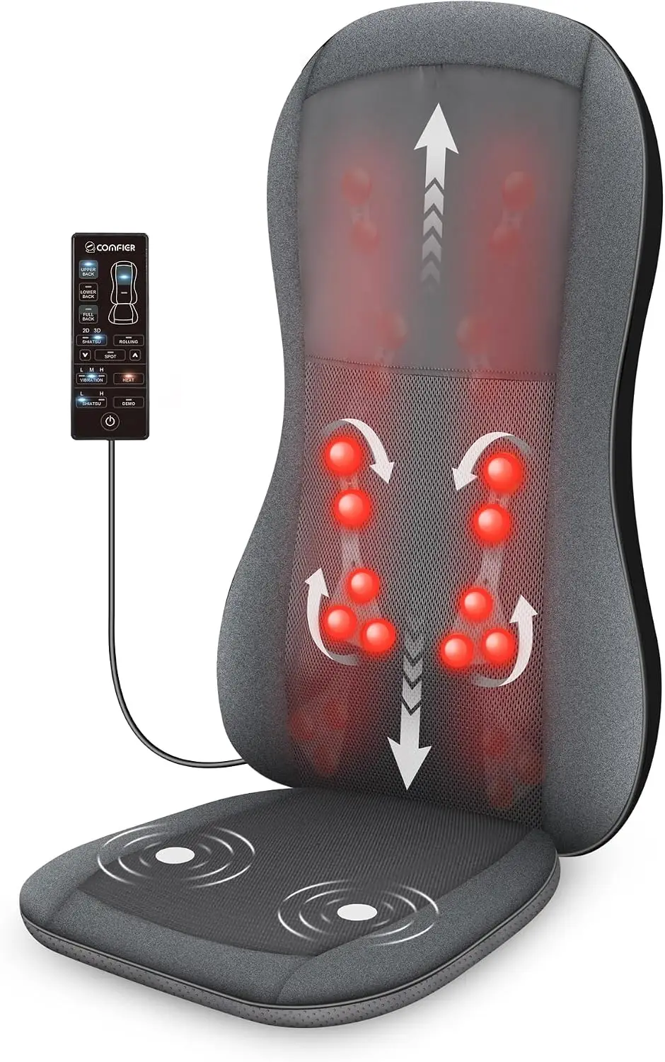 

Full Back Massage Chair Pad with Heat, 2D/3D Shiatsu 10 Nodes Rolling Kneading for Lower Back Pain Relief