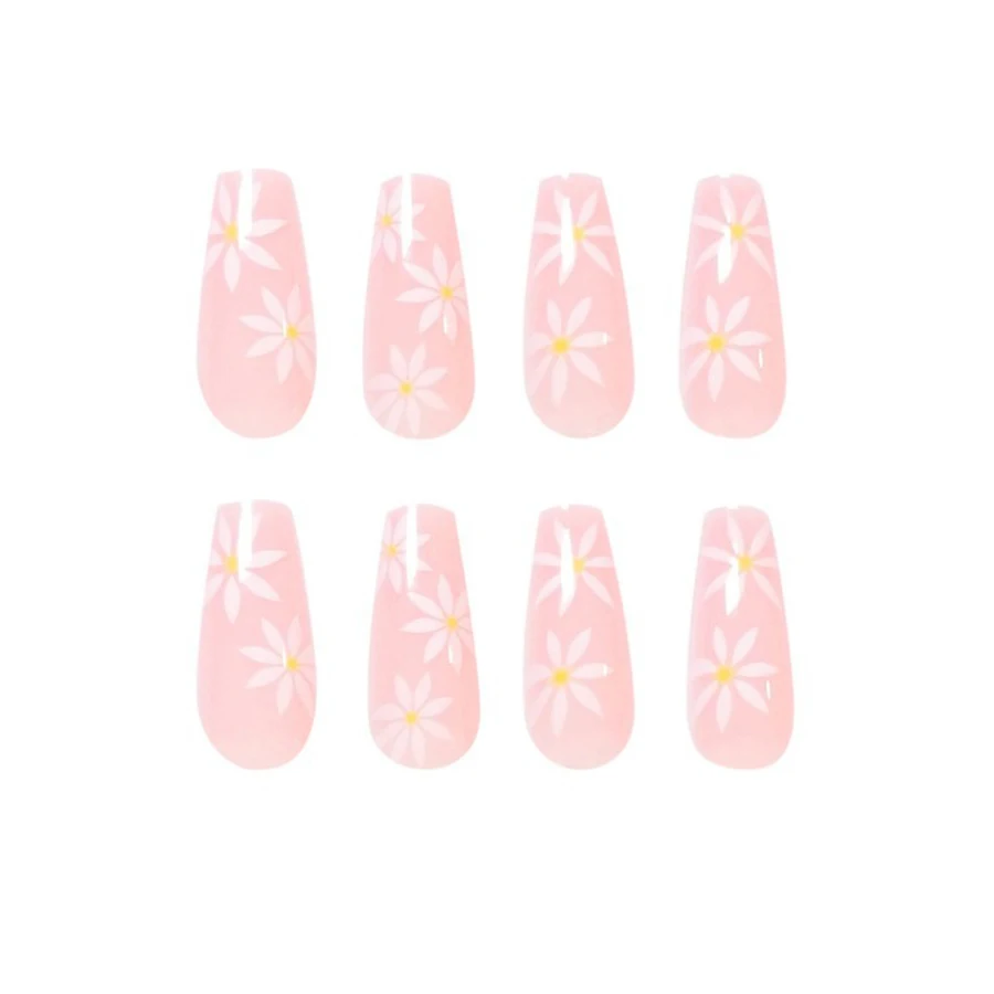 24Pcs Women's Daisy Flower Nail Halloween Christmas Party Girl Nail Art Gift