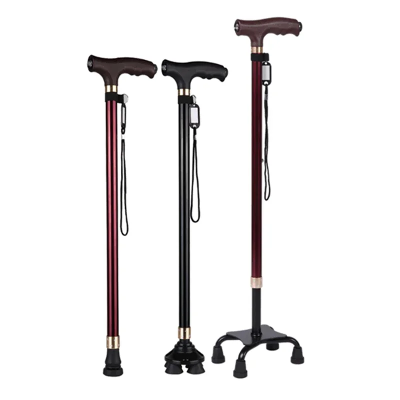 Non-Slip Walking Sticks for the Elderly, Retractable Aluminum Alloy Multifunctional Cane with LED Light, Old Men Crutch