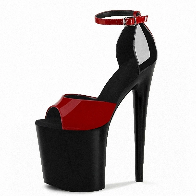Exotic 8-Inch Platform Sandals Gothic Sexy High Heels Peep Toe Dress Shoes for Nightclub Pole Dance Black Red 20cm Fetish Strip