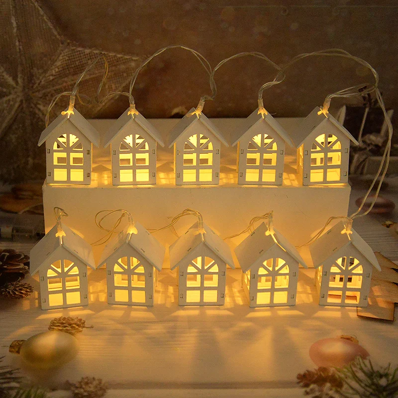 

10LED Wood House Fairy Light String Garland Wedding Home Christmas Party Decoration Hanging Lamps Navidad 2025 New Year Gifts