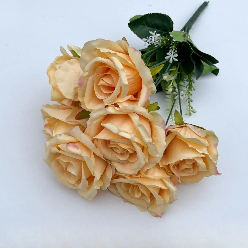 10 Stück Künstliche Aus-Rosen Bündel Seidenblumen DIY Fotografie-Requisiten Hoteldekoration Flache Rose Simulierte Weiße Blume – Detail 6