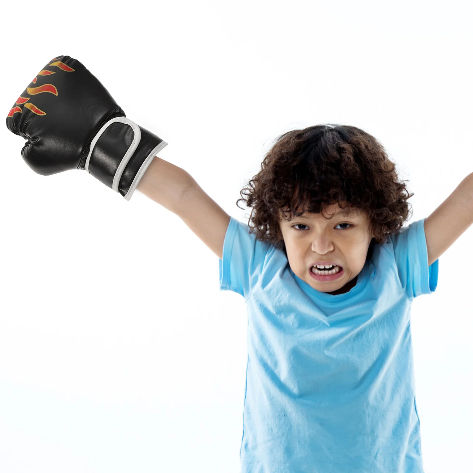 Box-Trainingshandschuhe, Flammenmuster, Pu, für Kinder, atmungsaktiv, verschleißfest, für Kickboxen, MMA, Sparring, Kampfsport-Ausrüstung