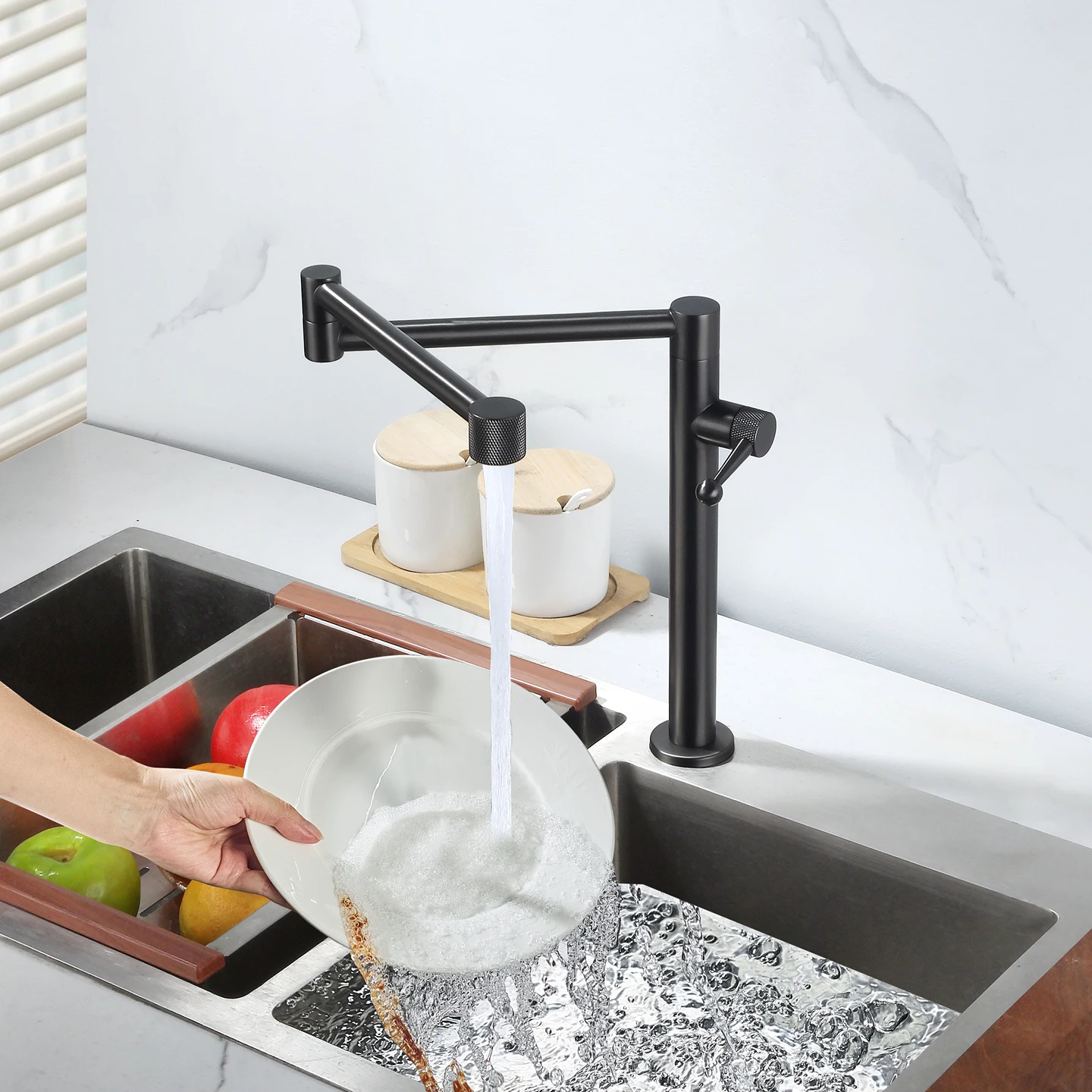 

Kitchen Folding Sink Faucet Deck Mounted Single Cold Vessel Sink Faucet Contemporary One Handle Kitchen Sink Faucet Gray