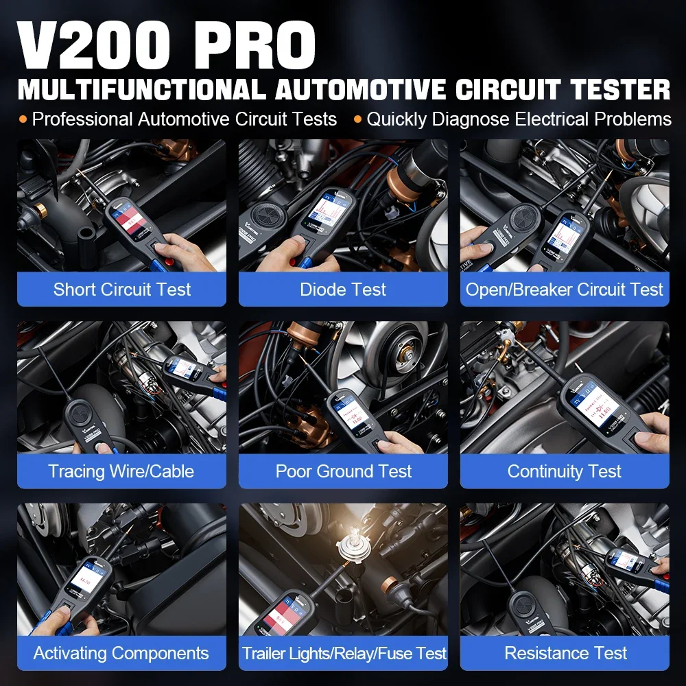 2024 VDIAGTOOL V200 Pro Automotive Circuit Sonda Tester Interruttore Strumenti di ricerca 12/24V Elettrico Aperto Corto Circuito Finder