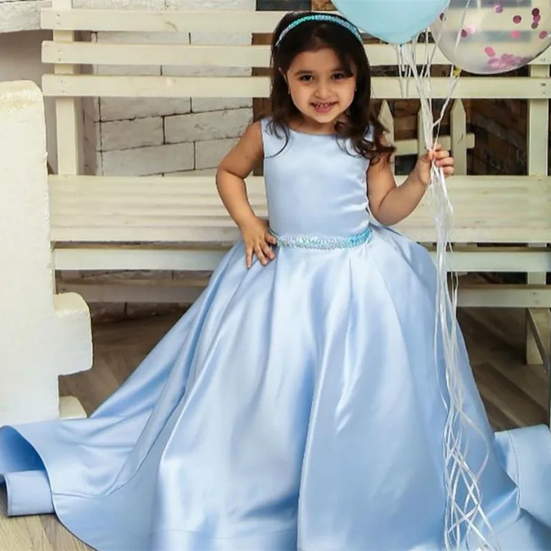 

Cute Flower Girl Dresses Sky Blue Off Trailing Pageant Dress Girl's For Wedding Birthday Party Dresses