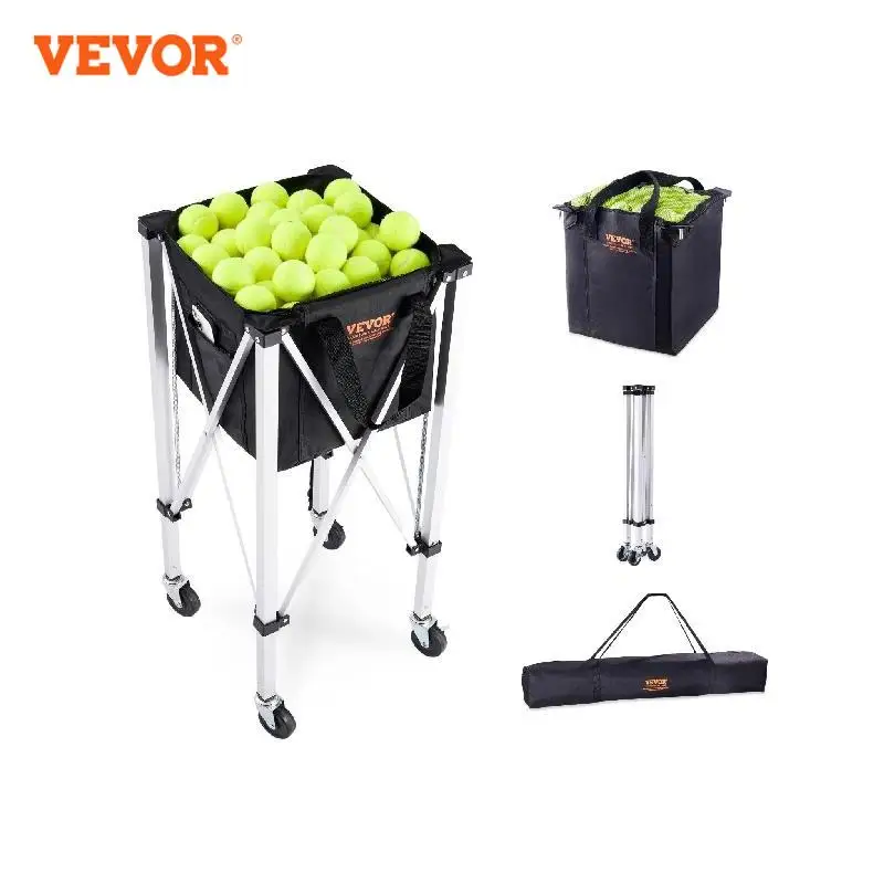 

VEVOR Foldable Tennis Ball Cart Holds 150/180 Tennis Balls Basket Hopper with Wheels Sports Teaching Portable Baseball Trolley