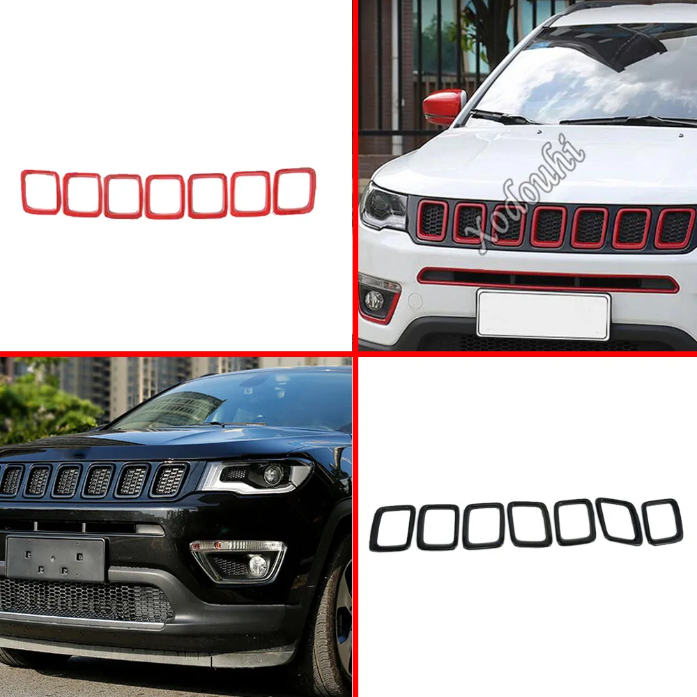 Car Body Protection ABS Chrome Trim Front Up Racing Grid Grill Grille Hood 7pcs For Jeep Compass 2017 2018 2019 2020 2021 2022