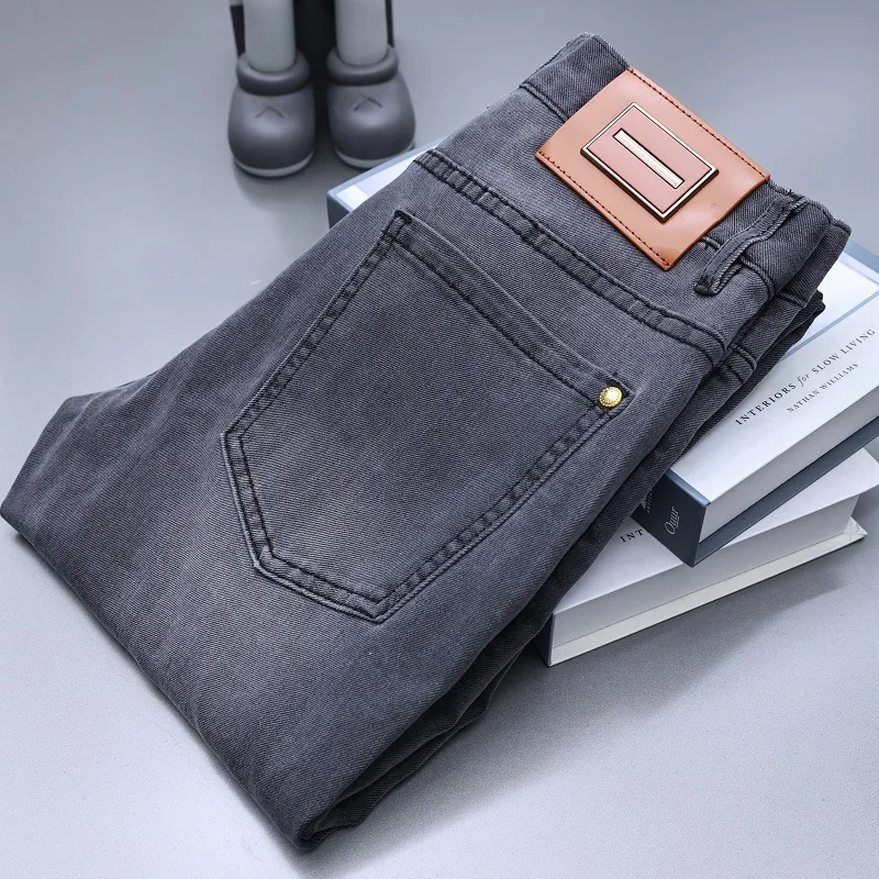 2024new summer thin dark gray stretch jeans MEN'S simple fashion casual trend all-match slim fit skinny pants
