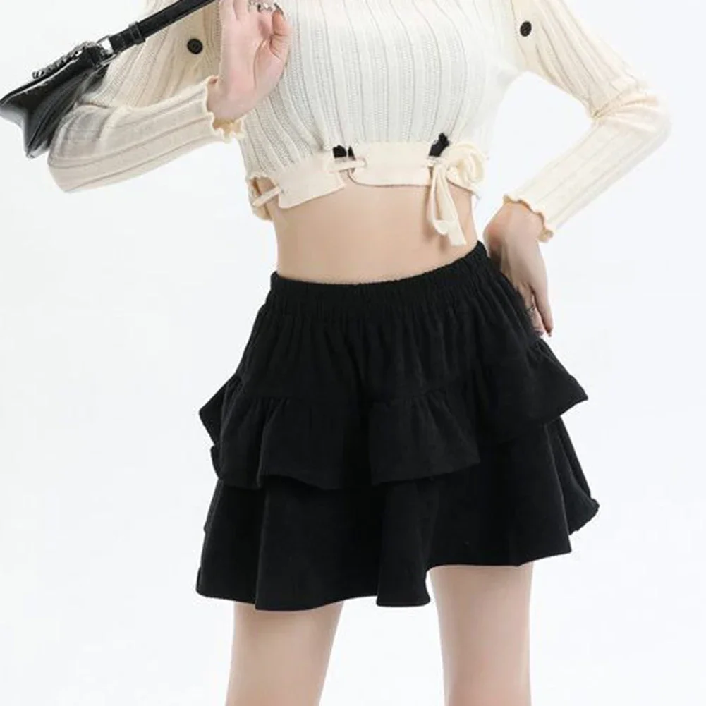 Anti Exposure Fluffy Skirt Cuteore Pleated Skirt Corduroy Skirt Solid Color Spring Autumn Winter Commuting Wind