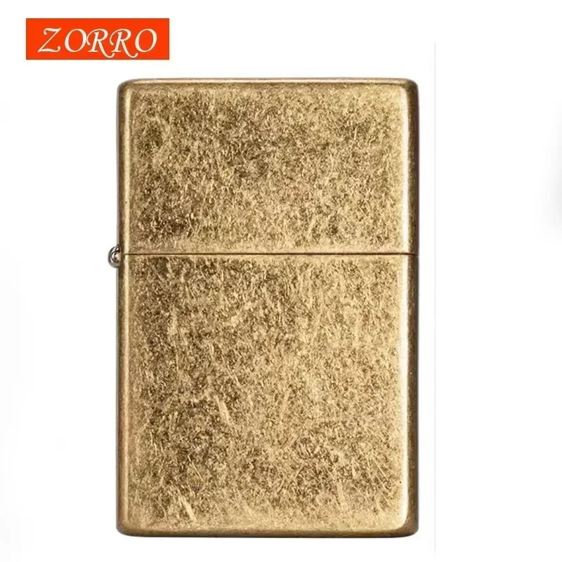 2023 ZORRO Kerosene Lighter Retro Creative Pure Copper Shell Windproof Brass Cigarette Gasoline Engine Smoking Gift Box